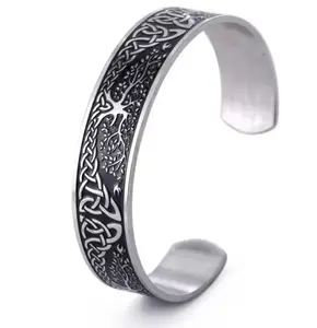 hand made vintage of viking charm life of tree bangle arm ring stainless steel mens accessories