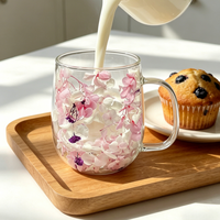 Tasse en verre borosilicate à double paroi tendance de 9 oz avec motif floral, sans BPA, isolation thermique pour les couples, café et jus de fruits