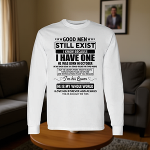 Los hombres buenos aún existen, él nació en octubre, camiseta de manga larga, regalo de cumpleaños para él - Product Image 3