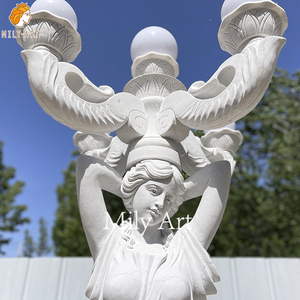 Sculpté à la main grandeur nature paire <span class=keywords><strong>marbre</strong></span> naturel pierre <span class=keywords><strong>colonne</strong></span> femme statue <span class=keywords><strong>lampe</strong></span> - Product Image 4