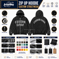 Sweat à capuche zippé noir délavé personnalisé pour homme avec motif graphique frontal style lettres et manches ornées de strass – Fabrication OEM/ODM