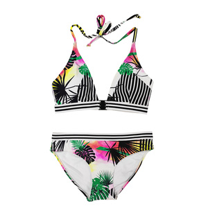 Maillot de bain brésilien dos nu sexy avec imprimé tropical réglable ensemble de bikini pour femme haut <span class=keywords><strong>Trikini</strong></span> col en V à licou maillot de bain - Product Image 1