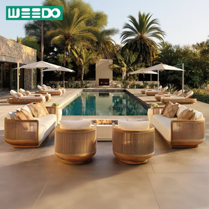 Conjunto de Sofás Modernos de Madera de Teca <span class=keywords><strong>para</strong></span> Exteriores, Cojines Impermeables Ecológicos de Secado Rápido <span class=keywords><strong>para</strong></span> Jardín, Playa, Villa, Muebles de Patio - Product Image 1