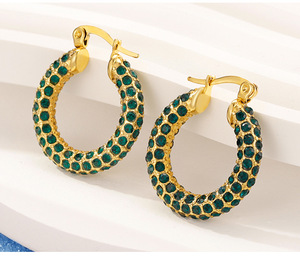 <strong>UK</strong> US Style Trendy Stainless Steel <strong>Earrings</strong> with Temperament Green Zircon <strong>Titanium</strong> Steel <strong>Earrings</strong> for Parties Shopping Wearing - Product Image 5