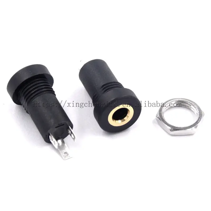 3.5mm Stereo Audio Socket Black Panel Mount Gold Plated Female Jack with 3Pins for Power Adapter and Connector Applications