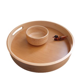 Plateau rotatif en bambou à double anse, 30 cm, plat de service rond pour fruits, thé, hôtel, restaurant - Product Image 5