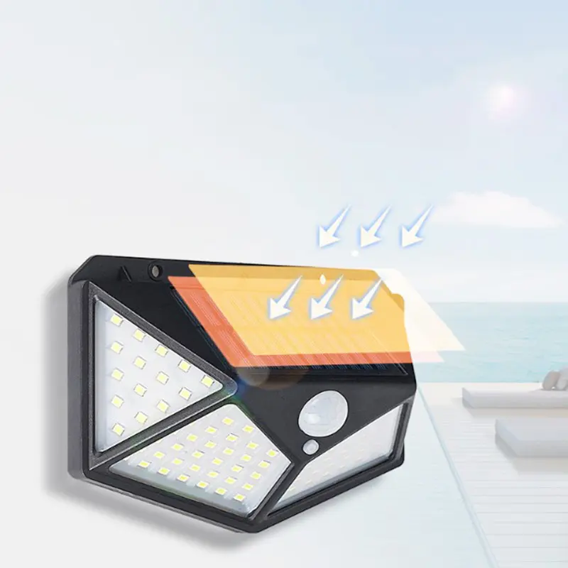 Lámpara Solar LED con Sensor de movimiento PIR para exteriores, luz de pared Exterior impermeable IP65, de calle y jardín, 100 LED