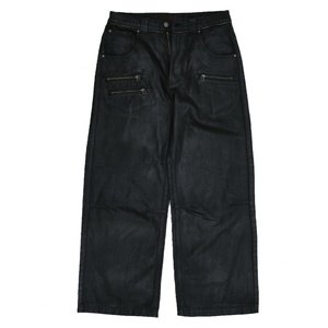 Jeans personnalisés modernes noirs enduits de cire, coupe ample, jambe large, pour hommes - Product Image 2