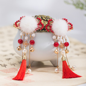 Liquidación de accesorios para el cabello Hanfu, pinzas para el cabello infantiles, pompones, borlas rojas, accesorios de estilo antiguo, adornos festivos para el cabello - Product Image 3