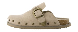 Mules à enfiler pour femmes en cuir suédé véritable avec boucle réglable et détails cloutés – Chaussures d'automne élégantes - Product Image 3