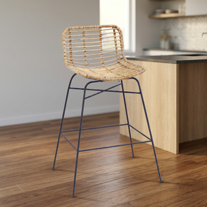 New Design Woven <b>High</b> Stool with Backrest-Comfortable Ergonomic Bar <b>Chair</b> Iron Frame Durable & Eco-Friendly - Product Image 6