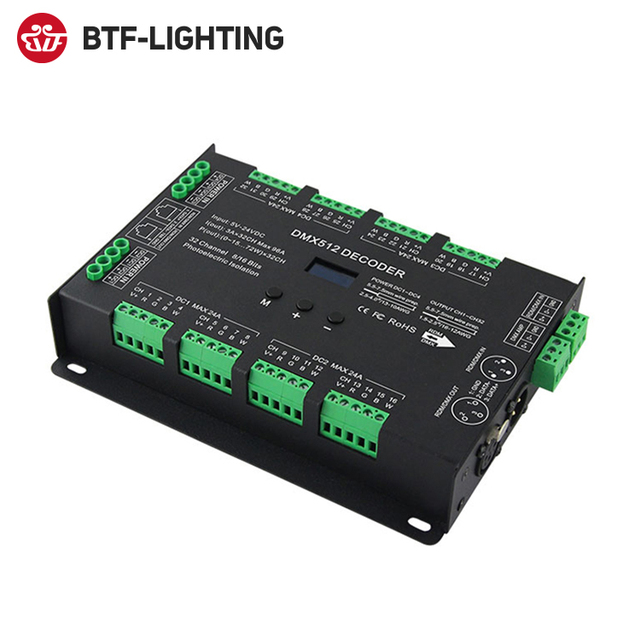 32CH DCD5-24V Constant Voltage PWM 8Bit 16Bit RJ45 Terminal Block Rgbw Dmx512 Rdm Rgb Decoder