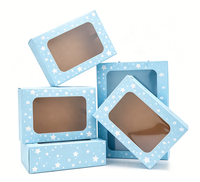Boîte cadeau en papier bleu clair à imprimé étoiles blanches avec fenêtre transparente en PVC, pliable, pour pâtisserie, biscuits, cupcakes, jouets, emballage cadeau