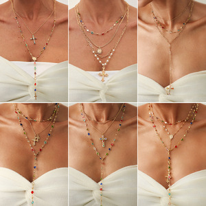 Collar con Colgante de Cruz con Incrustaciones de Diamantes y Perlas, Estilo Hip-Hop Europeo Americano, Cadena de Bambú, para Mujer, a <span class=keywords><strong>la</strong></span> Moda - Product Image 3