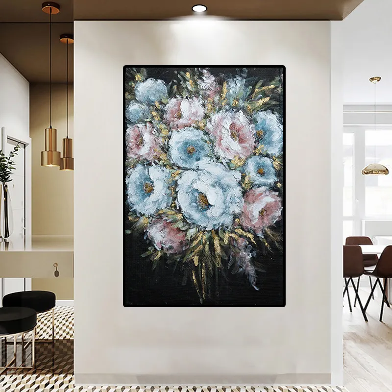 Large Abstract White Flower Modern Handmade Oil Painting on Canvas Original Knife Landscape for Living Room Decor