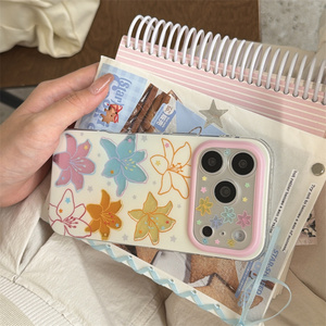 Coque de protection élégante pour iPhone 17 16 15 Pro <span class=keywords><strong>Max</strong></span> avec lanière, motif Lys coloré dessiné à la main et Cœur d'amour - Product Image 5