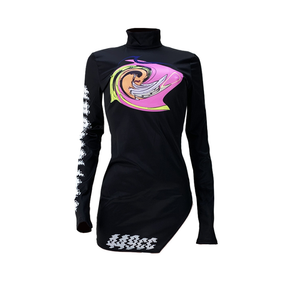 Vestido Mini Sexy WGC Y2K Cyberpunk con Gráficos Líquidos Digitales, Cuello Halter, Manga Larga, Abertura Alta Asimétrica, Corte Ajustado y Línea A, Elástico en 4 Direcciones - Product Image 3