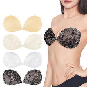 Sujetador de lencería nupcial sin tirantes, transpirable, con efecto push-up, escote pronunciado en V, cierre frontal con botones, diseño de pétalos de encaje sexy, <span class=keywords><strong>copa</strong></span> <span class=keywords><strong>C</strong></span> - Product Image 1