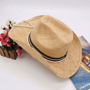 Sombreros de Vaquero de Paja Raffia para Hombre, Baratos, al por Mayor, con Ala Plana, para Deportes al Aire Libre, Viajes, Fiestas, Pesca, Esquí, Cuatro Estaciones - Product Image 4