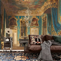 Papier peint non tissé 3D effet perspective, style Rococo Européen, motif peinture à l'huile dorée de luxe, pour décoration de studio photo