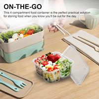 Conteneur en PET recyclable à 4 compartiments avec couvercles, empilable, étanche, boîte d'emballage jetable pour salade de fruits, boîte de rangement pour la restauration