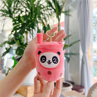 Porte-clés en peluche 3D personnalisé Boba Panda, mini pendentif de sac animalier de dessin animé, mignon, thé au lait, thé aux bulles, jouet en peluche doux