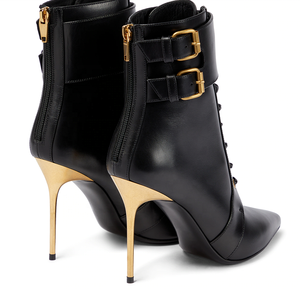 <span class=keywords><strong>Botines</strong></span> de punta estrecha para mujer, botas de tacón dorado con cremallera en la espalda, Stilettos de talla grande - Product Image 3