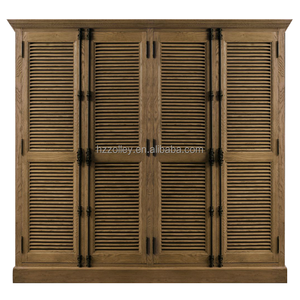 Lemari Pakaian <span class=keywords><strong>4</strong></span> Pintu Kayu Solid Gaya Prancis Modern, Warna Kayu Alami Distressed, Kabinet Penyimpanan Kamar Tidur - Product Image 3