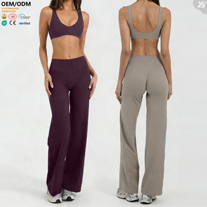Conjunto Deportivo de 2 Piezas para Mujer, Ropa de <span class=keywords><strong>Gimnasio</strong></span>, Yoga, AWX8002+ACK8002, Sujetador Elástico y Cómodo, Pantalones Anchos y Holgados, Transpirables - Product Image 1