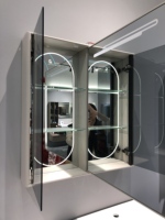 WJL 110CM Meuble-lavabo mural moderne en céramique pour hôtel, facile à nettoyer, résistant à l'humidité, avec miroir éclairé et armoire de toilette intégrée