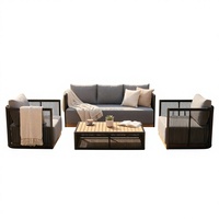 Ensemble de canapé pivotant moderne en aluminium pour l'extérieur, 4 pièces, avec table basse, en noir, durable et résistant à la rouille, pour 4 personnes