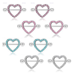 Schattige Tepelpiercings Roestvrij Staal Kristal Tepelschild Omslag Hart Bloem Tepelringen Vrouwen Groothandel Sieraden Lichaam - Product Image 6