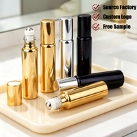 Flacon roll-on personnalisé avec logo, 5 ml, 10 ml, électroplaqué or, argent, noir, vide, pour huiles essentielles