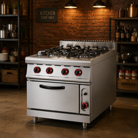 Cuisinière à gaz commerciale autonome à 4 brûleurs avec four, en acier inoxydable, pour restaurant