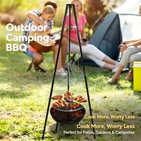 Support de barbecue trépied en acier robuste, portable, pour extérieur, brasero suspendu, pour camping, fête en jardin, barbecue trépied de camping
