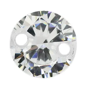 Factory Price White Clear Round Shape CZ Stone With 2 Holes Cubic Zirconia