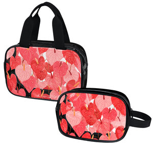 Bolsa de Almacenamiento Personalizada, Juego de 2 Piezas, Diseño de Anturio y Flamenco, Bolsa de Maquillaje Transparente Impermeable de PVC para Mujer - Product Image 2