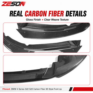 Divisor Delantero de Fibra de Carbono Real ZESON, Estilo 3D, 3 Piezas, para <span class=keywords><strong>BMW</strong></span> Serie 4 G22 G23 M440i 430i Coupé <span class=keywords><strong>2021</strong></span>+ - Product Image 4