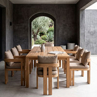 Ensemble de salle à manger d'extérieur en teck massif biologique moderne, chaises rembourrées, mobilier de patio pour complexe hôtelier, vente en gros