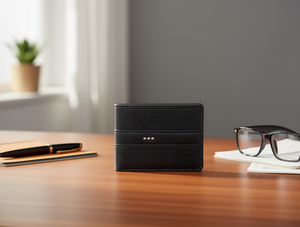 Portafoglio da uomo in vera pelle JD, 7 pollici, chiusura a piega, stile minimalista, ideale come regalo - Product Image 2