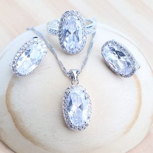 ชุดเครื่องประดับเงิน925สีขาวโทแพซสำหรับผู้หญิงต่างหูเพทายลูกบาศก์เจ้าสาวชุดสร้อยคอจี้แต่งงาน - Product Image 1