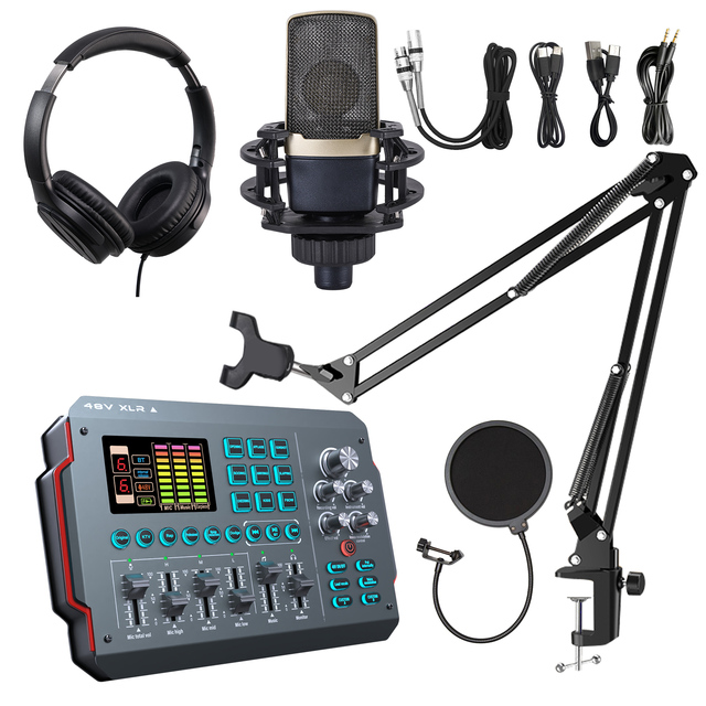Podcast Equipment M16 Full Set Sound Card Professional Recording Desktop Microphone for Podcasting Music Making Record Live