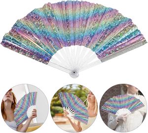 Éventail pliant de 13 pouces à surface réfléchissante holographique, aux couleurs vives et brillantes, pour fêtes, mariages et festivals de musique - Product Image 5
