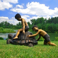 Statue de tortue en bronze grandeur nature pour extérieur, jardin, parc urbain, enfant jouant, sculpture d'animal marin en laiton moulé sur mesure