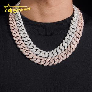 Catena a Maglia Cubana da Uomo in Argento 925 con Moissanite da 15mm Incastonata a Mosaico in Oro Rosa, Gioielli Hip Hop di Grande Successo - Product Image 2