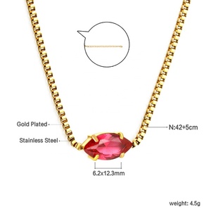 Collares de Piedras Naturales de Acero Inoxidable al por Mayor, Collar Ovalado de Rubí Chapado en Oro de 18K con Zirconia y Piedra de Nacimiento Personalizada - Product Image 2