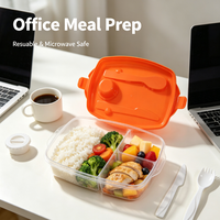 Boîte à lunch Bento en PP de 950 ml avec fourchette et couteau intégrés, récipient à sauce, 3 compartiments, boîte de rangement alimentaire divisée, compatible micro-ondes