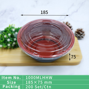 Bol jetable recyclable personnalisé de 1000 ml rouge et noir en PS/OPS avec contenant alimentaire à clapet - Product Image 4