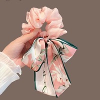 Superbe chouchou polyvalent noir, blanc et rose, printemps-été, nouveau style coréen, floral, fait main, haute élasticité, nœud papillon, fête, femme