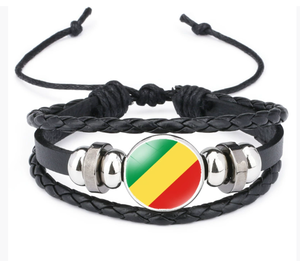 Venta directa de fábrica-Guinea-Bissau Bandera nacional Patrón Tiempo Gema Pulsera de cuero para hombres Pulseras negras - Product Image 3